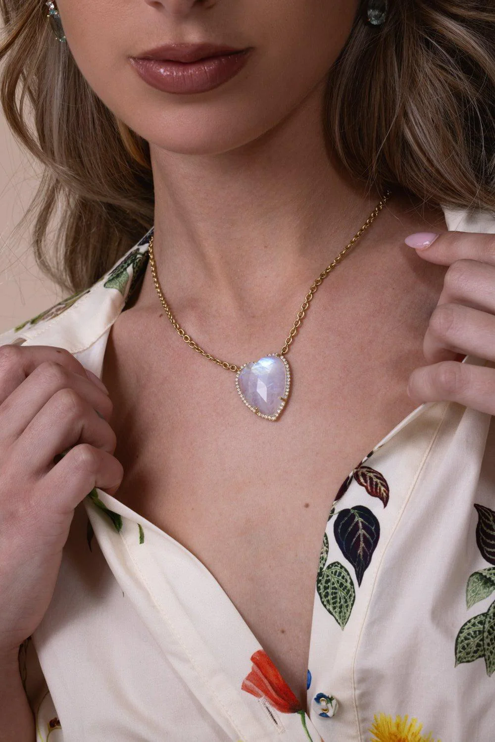 Moonstone Diamond Heart Necklace - Image 5