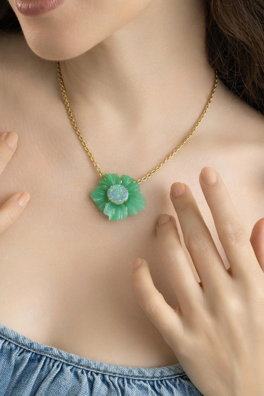 Opal Chrysoprase Tropical Flower Necklace - Image 2