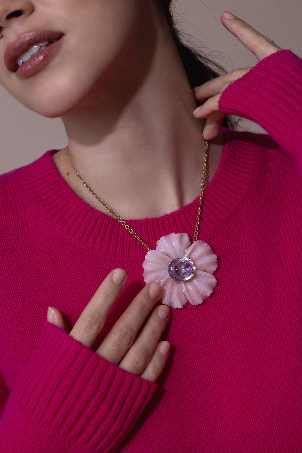 Opal Kunzite Flower Necklace - Image 3