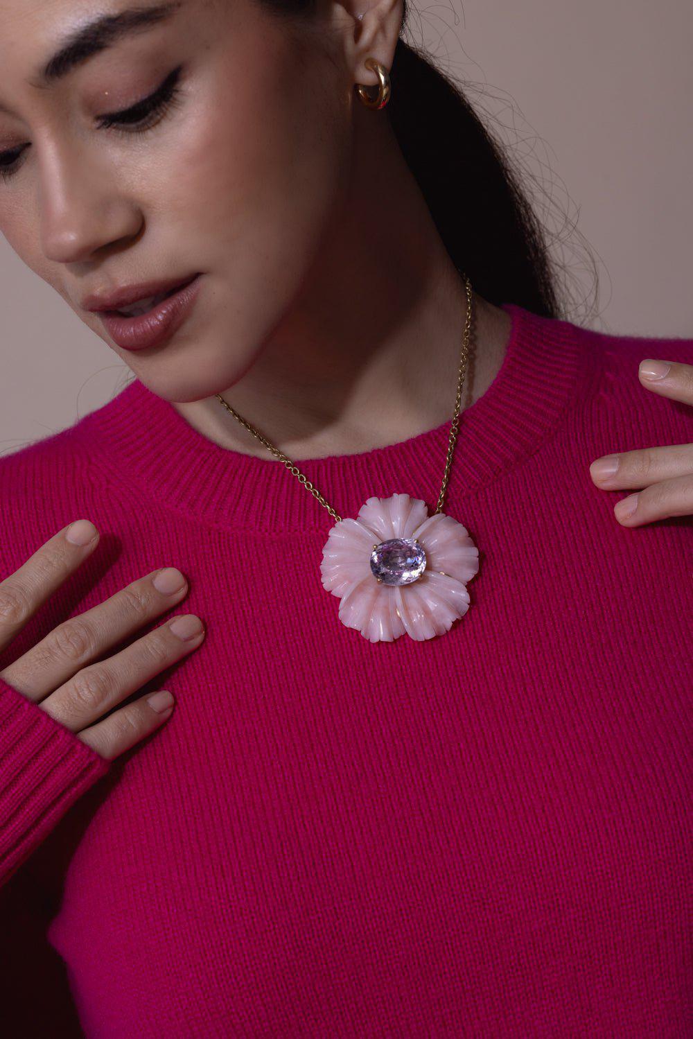 Opal Kunzite Flower Necklace - Image 4