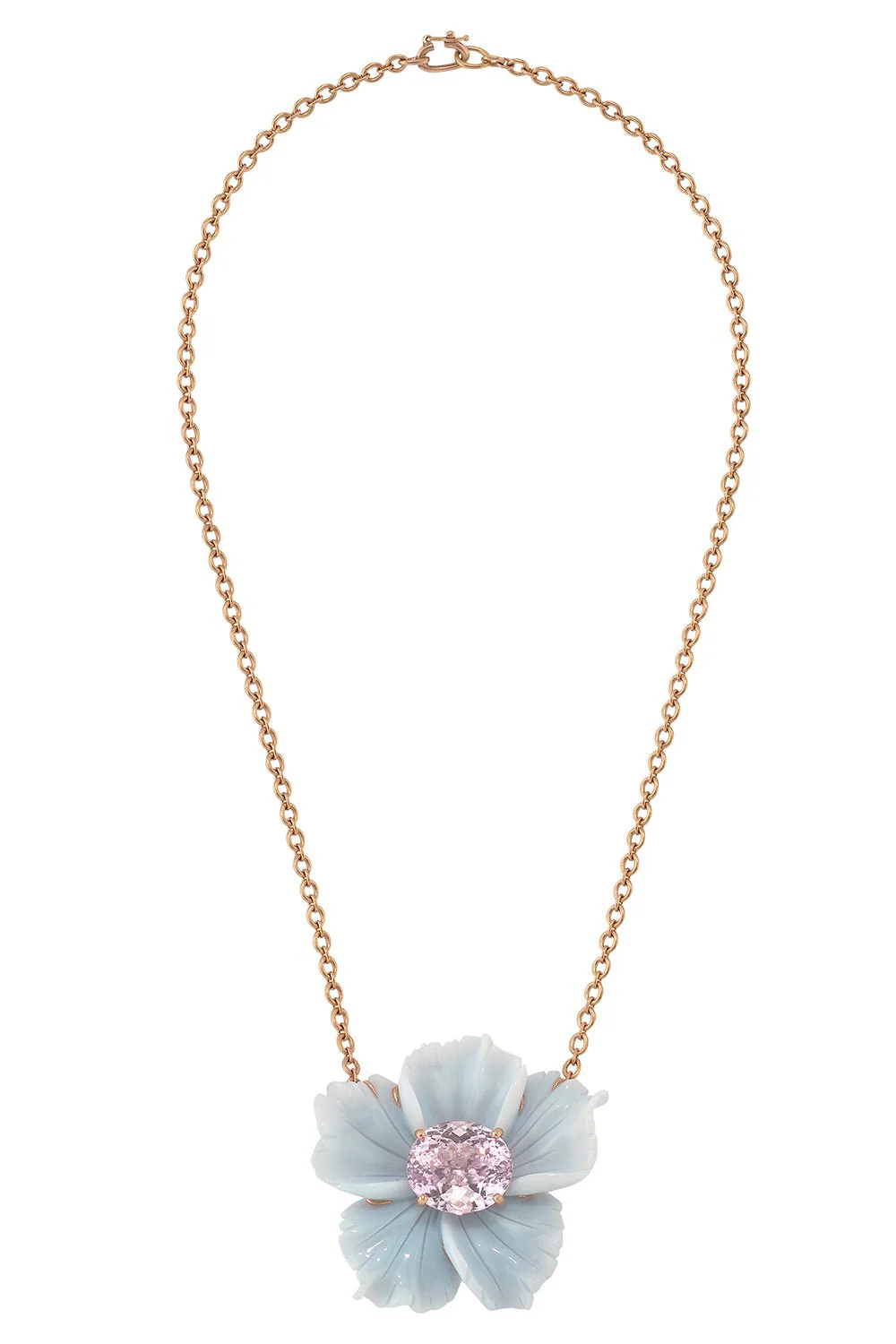 Opal Kunzite Tropical Flower Necklace