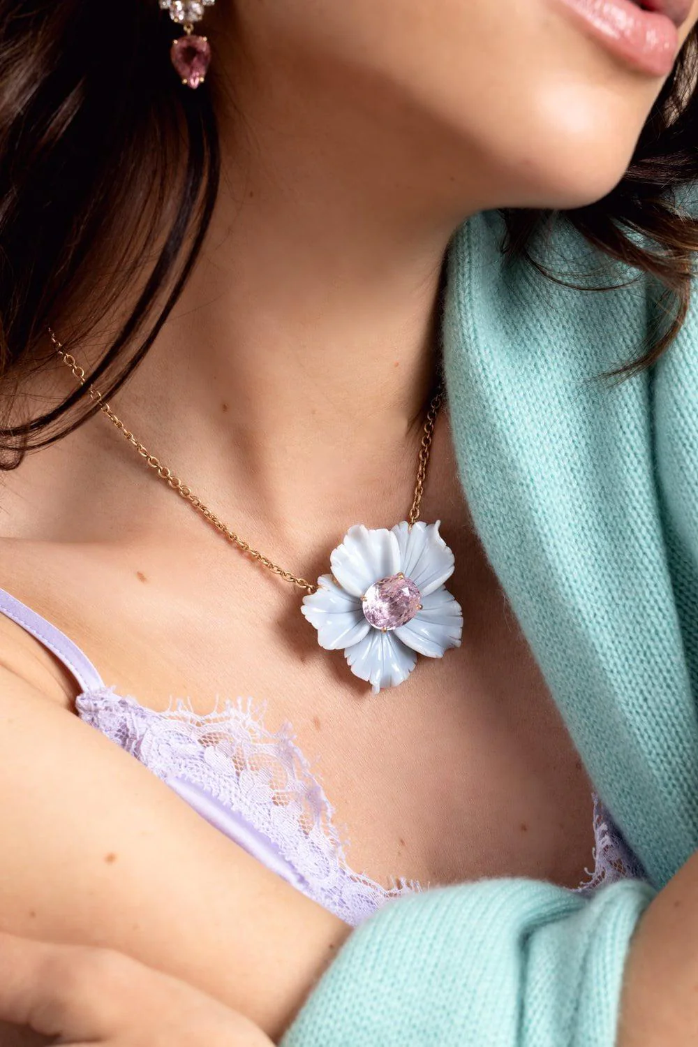 Opal Kunzite Tropical Flower Necklace - Image 2