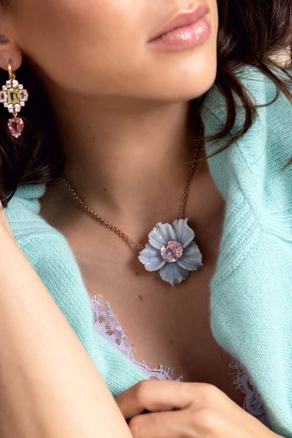 Opal Kunzite Tropical Flower Necklace - Image 3