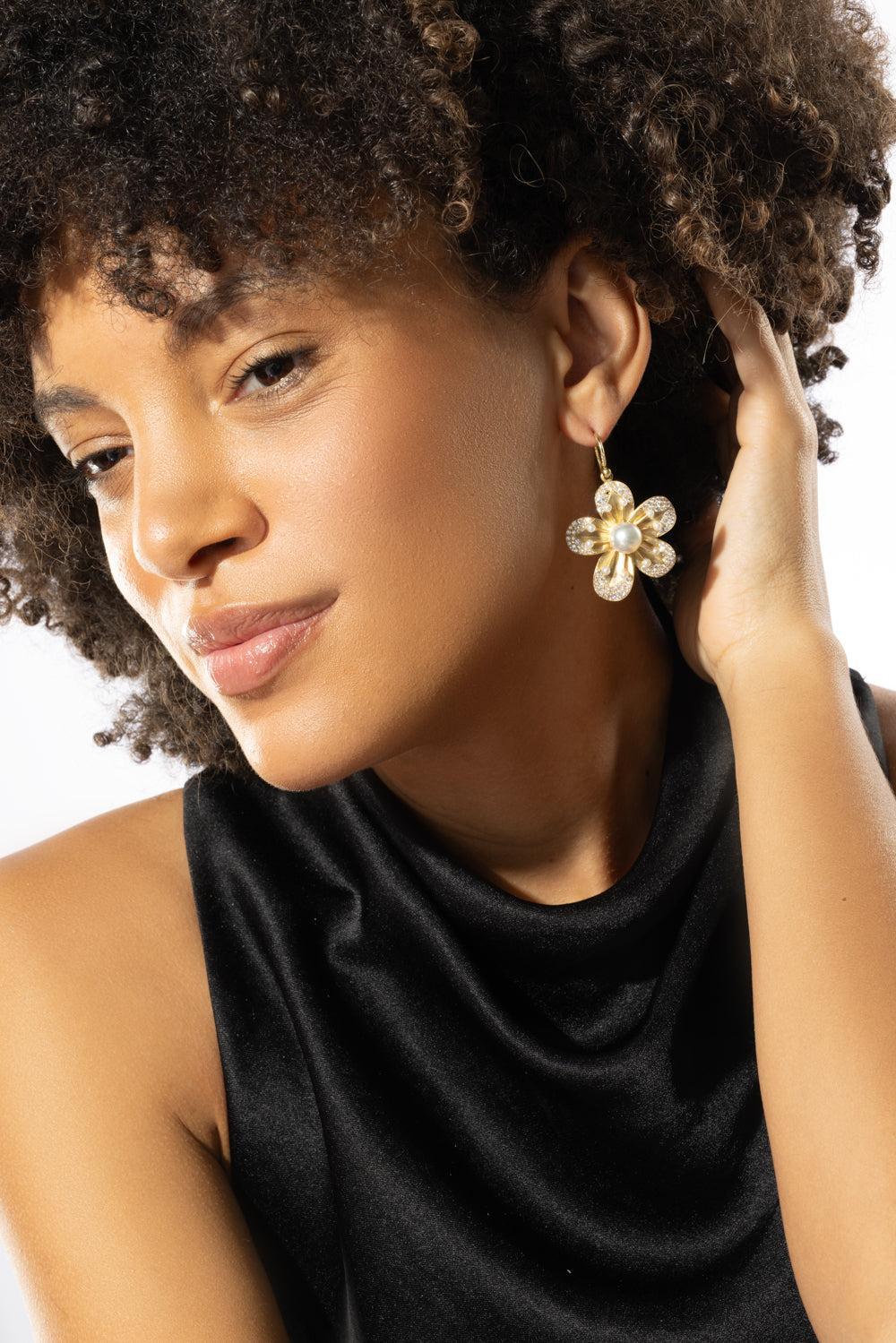 Pearl Blossom Diamond Earrings - Image 3