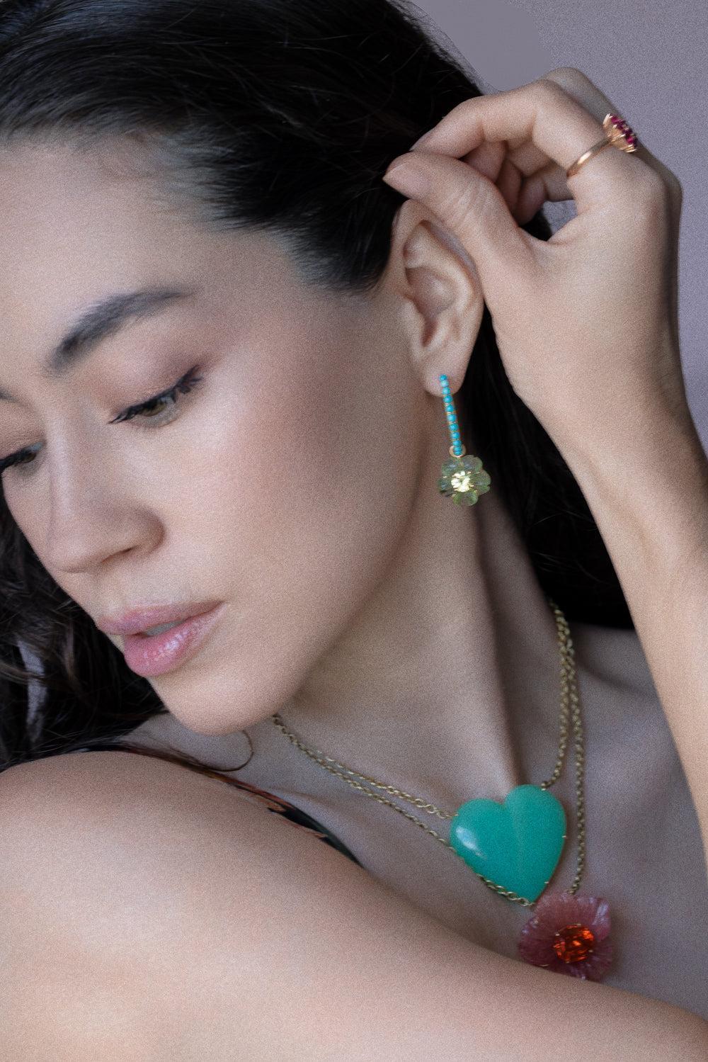 Peridot Chrysoberyl Tropical Flower Earrings - Image 2
