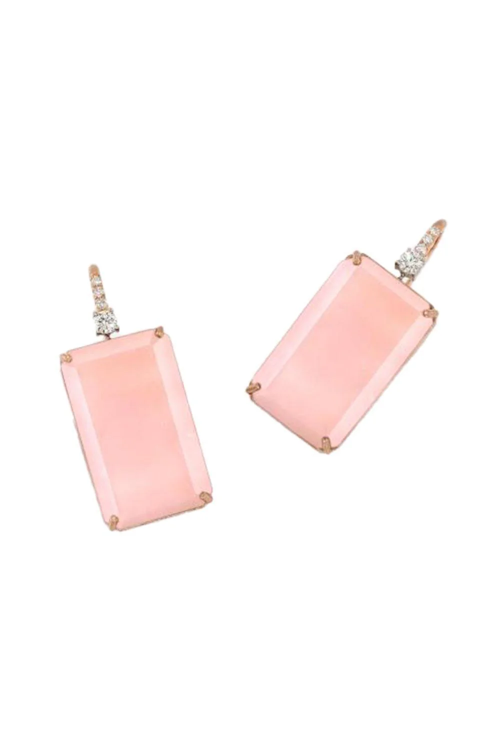 Pink Opal Diamond Rectangle Hook Earrings