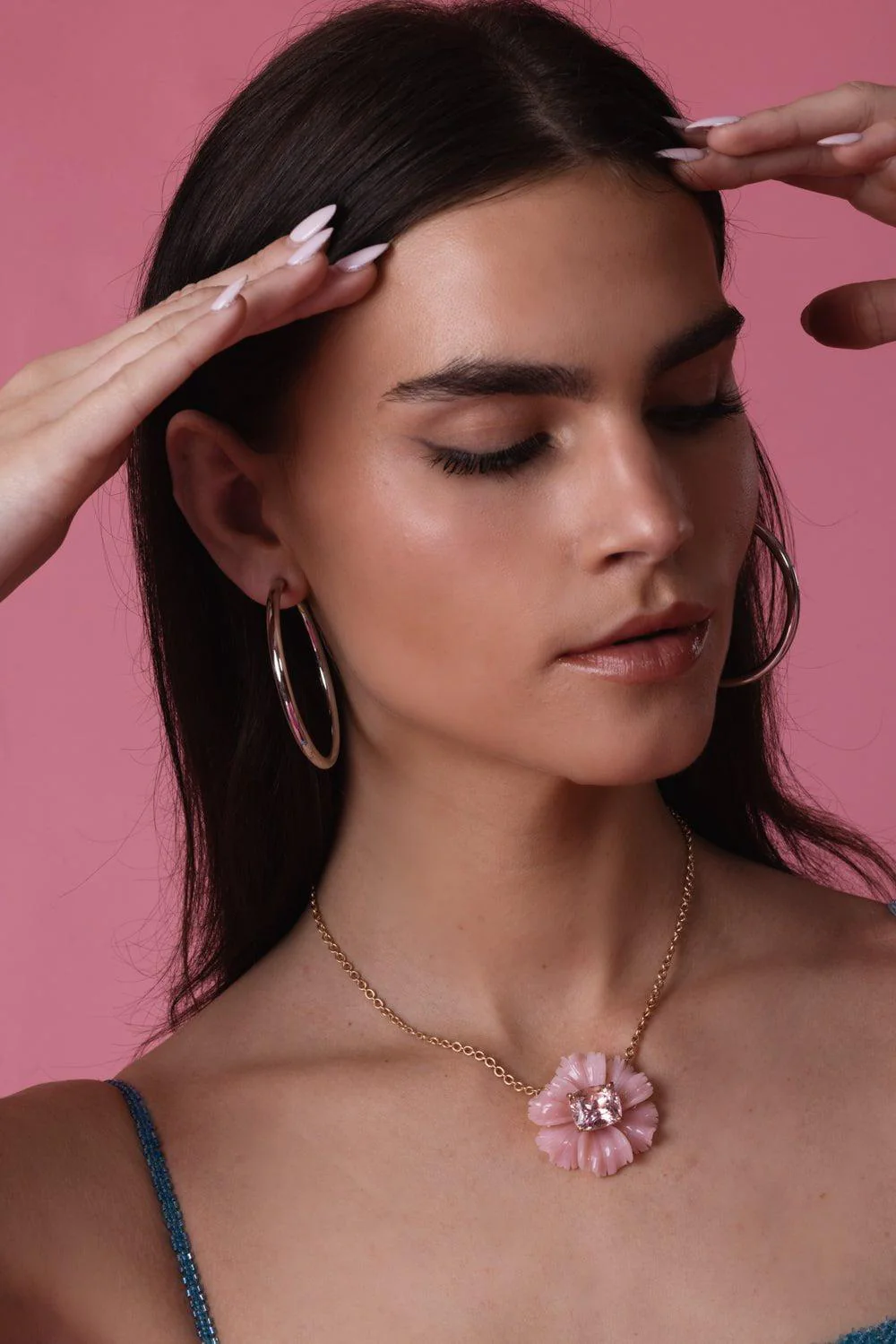Pink Opal Tropical Flower Necklace - Image 2