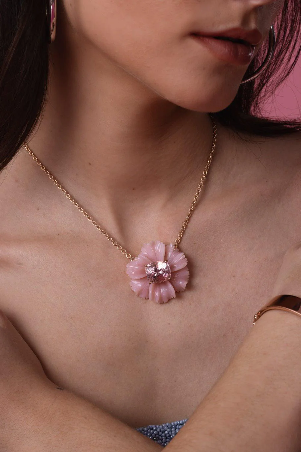 Pink Opal Tropical Flower Necklace - Image 5