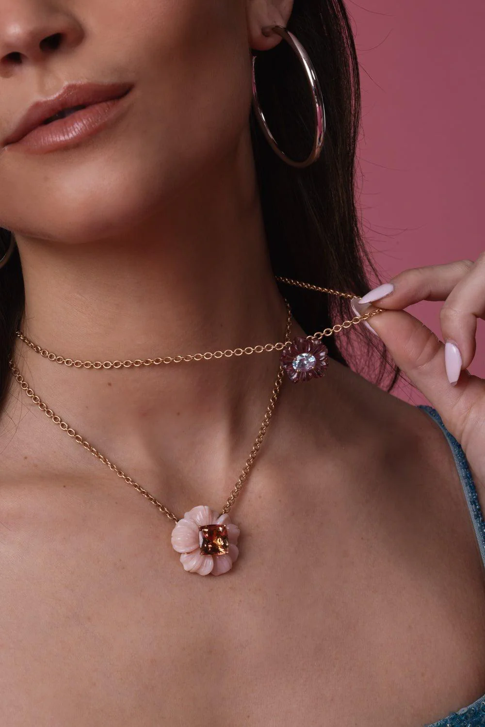 Pink Tourmaline Botanical Tropical Flower Necklace - Image 2