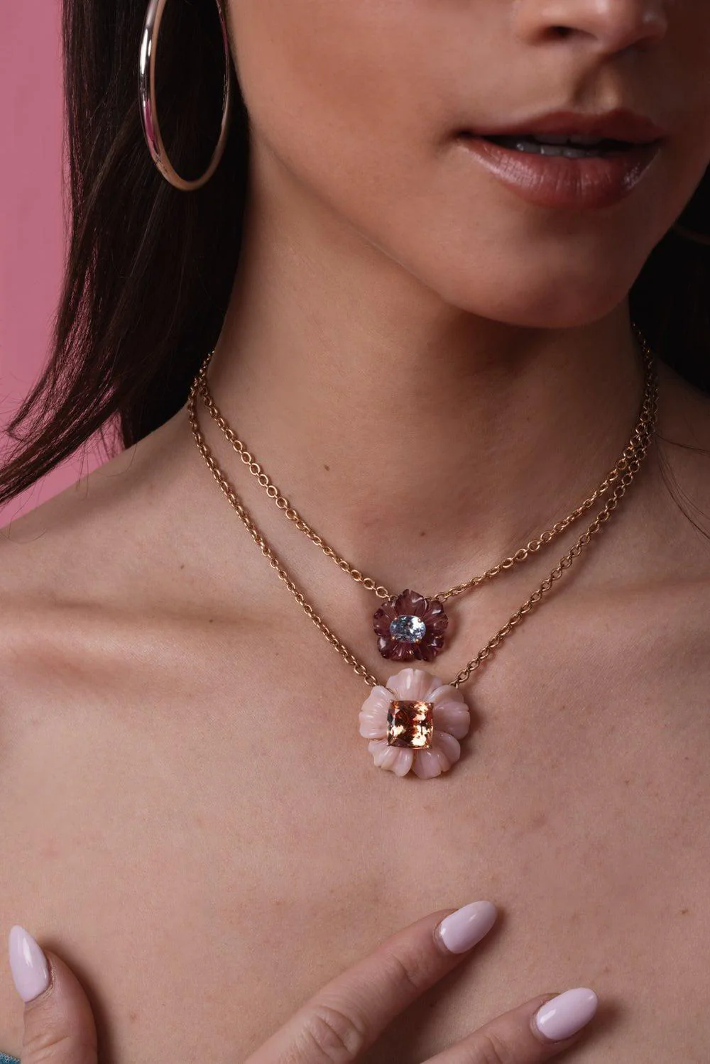 Pink Tourmaline Botanical Tropical Flower Necklace - Image 4