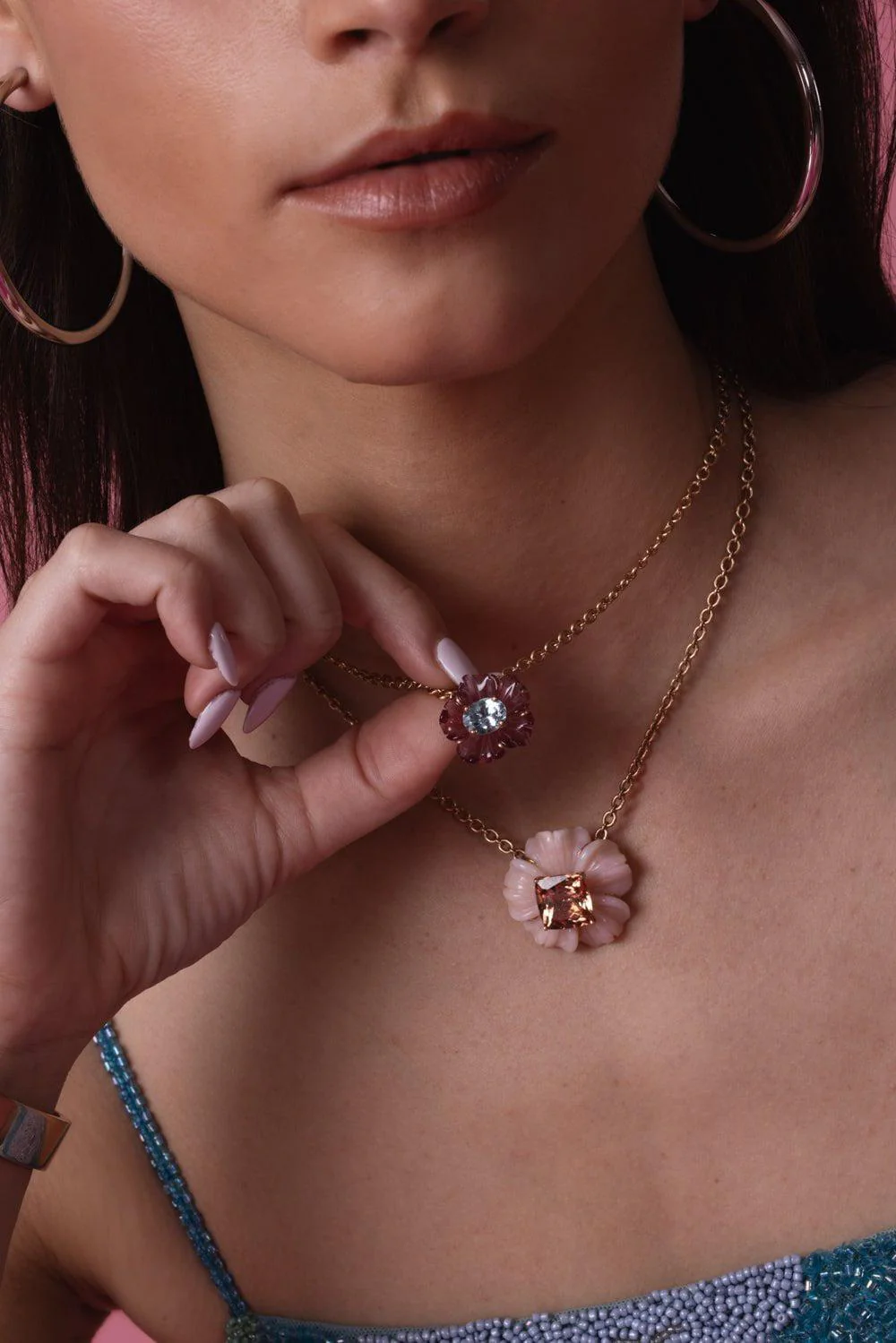 Pink Tourmaline Botanical Tropical Flower Necklace - Image 5