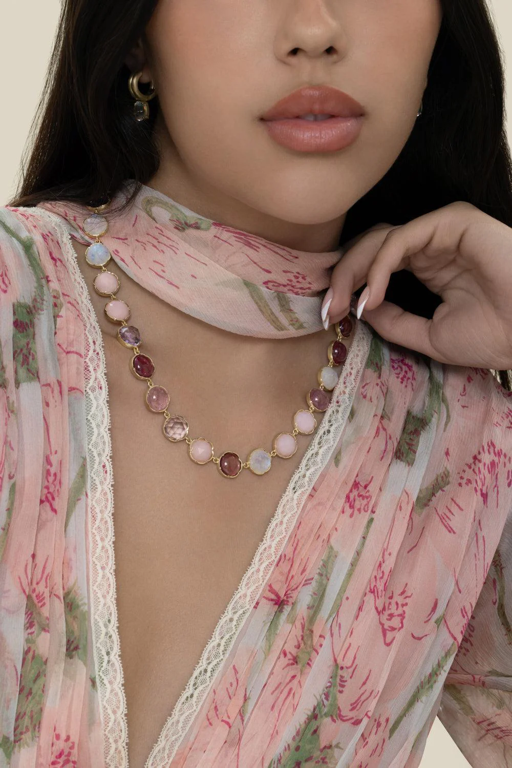 Pink Tourmaline Opal Moonstone Classic Necklace - Image 2