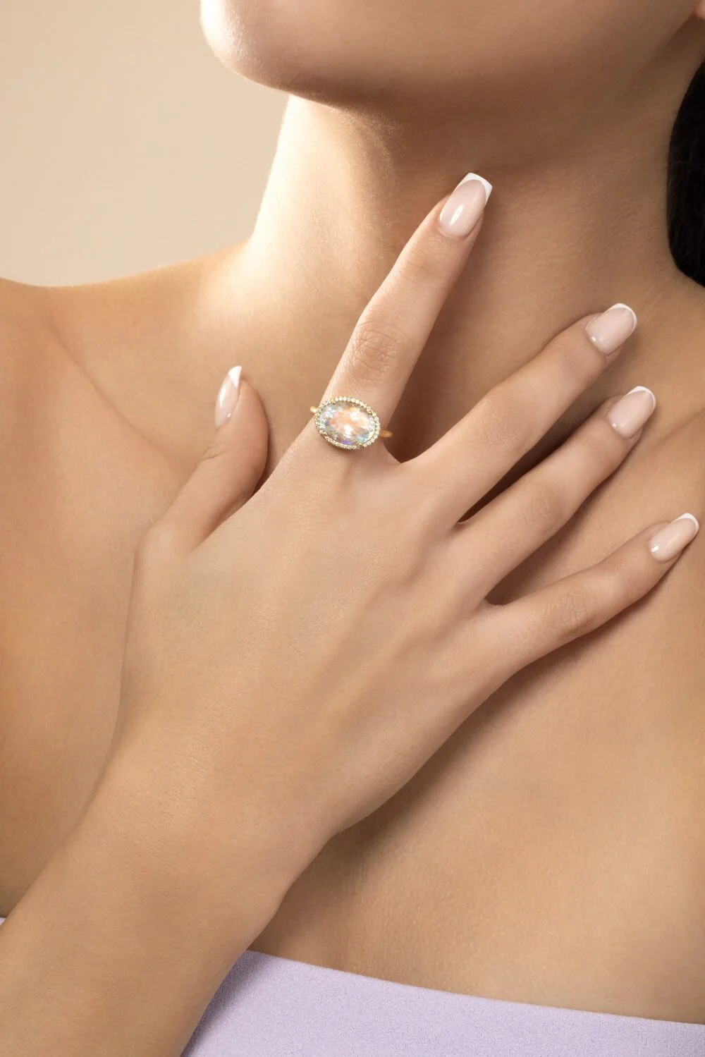 Rainbow Moonstone Diamond Gemmy Gem Ring - Image 3