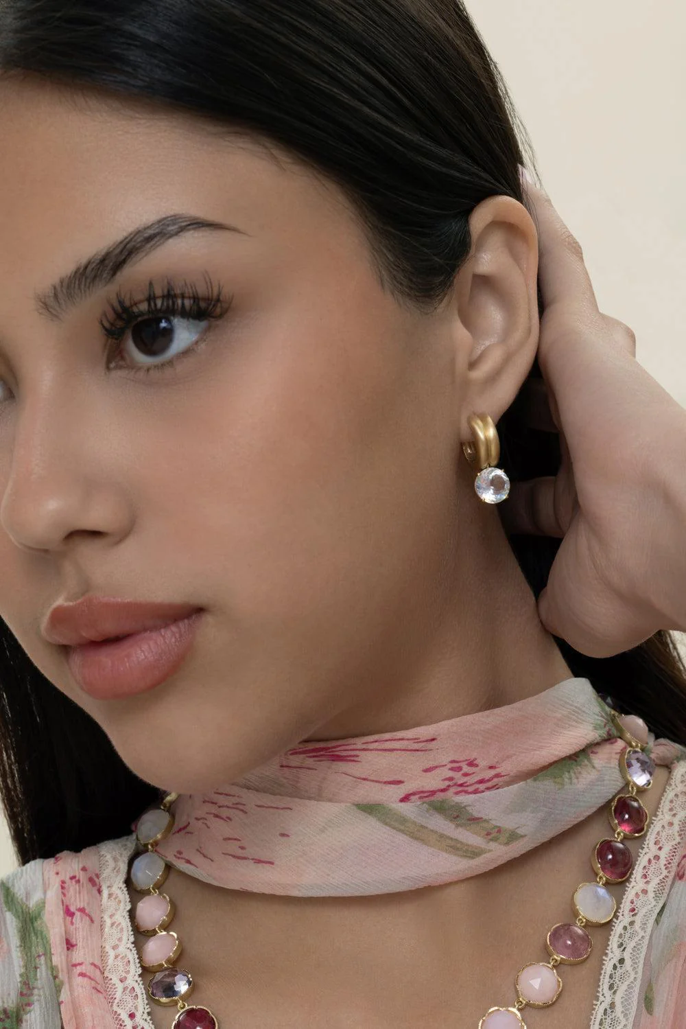 Rainbow Moonstone Double Huggie Earrings - Image 3