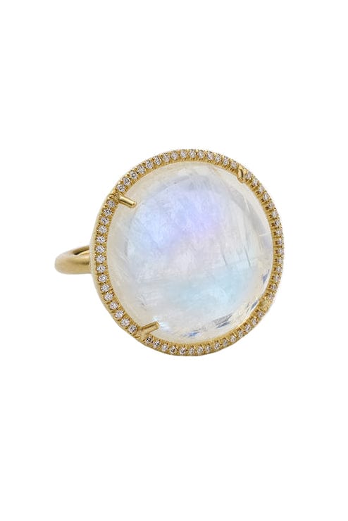 Rainbow Moonstone Halo Ring