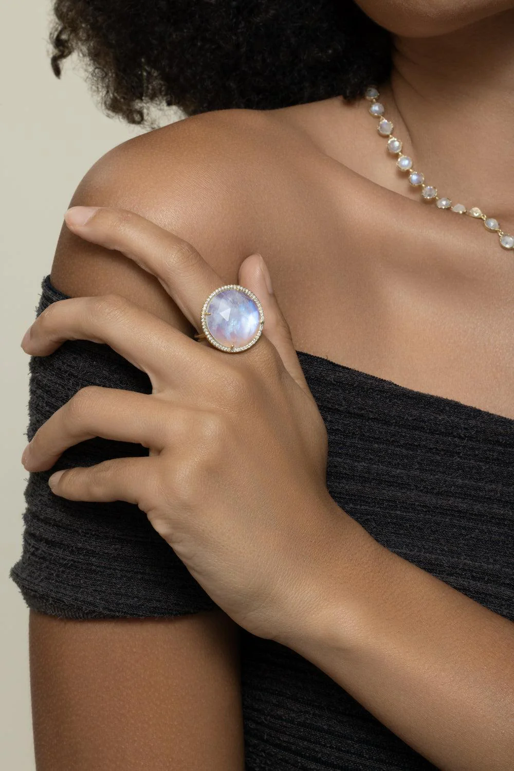 Rainbow Moonstone Halo Ring - Image 3