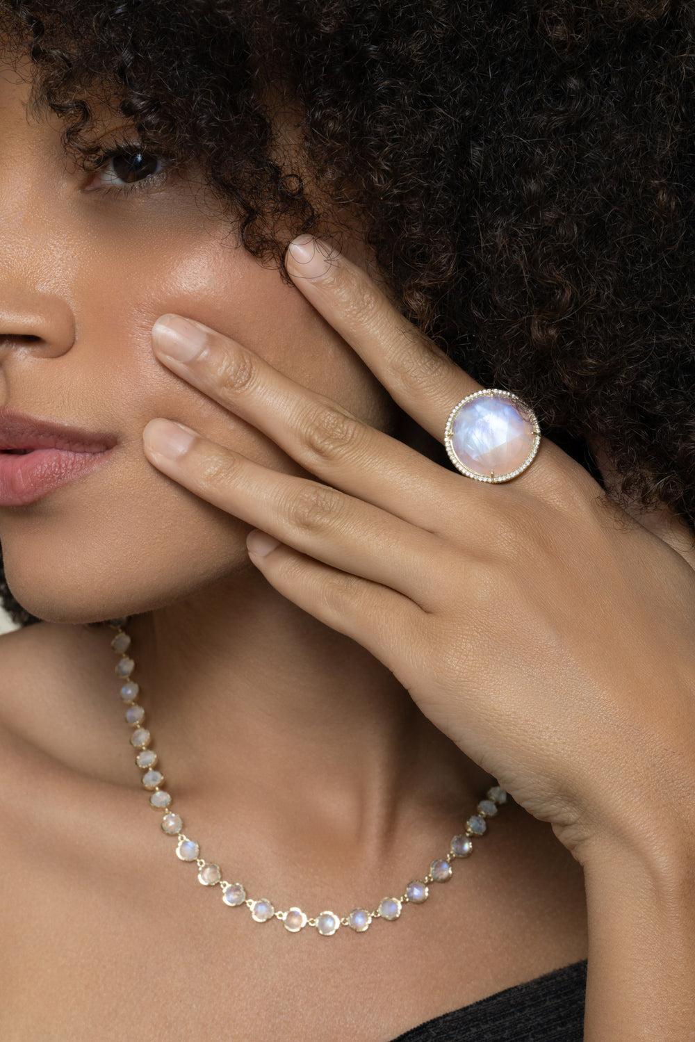 Rainbow Moonstone Halo Ring - Image 4