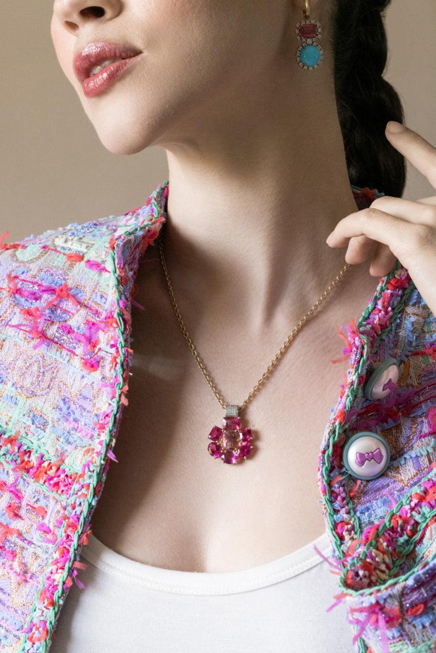 Rubellite Pink Tourmaline Gemmy Gem Floret Necklace - Image 2