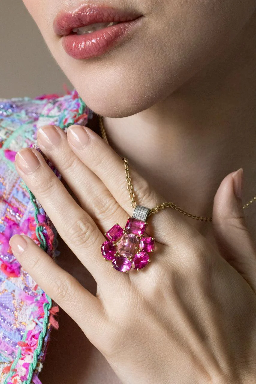 Rubellite Pink Tourmaline Gemmy Gem Floret Necklace - Image 3