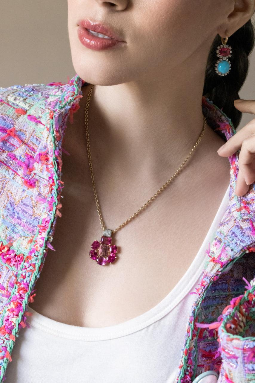 Rubellite Pink Tourmaline Gemmy Gem Floret Necklace - Image 4