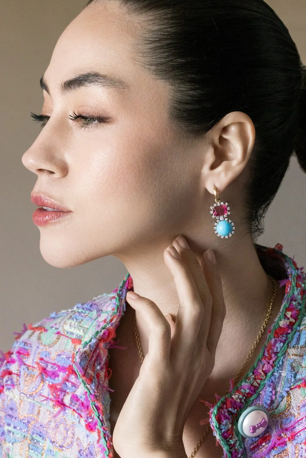 Rubellite Turquoise Gemmy Gem Earrings - Image 2