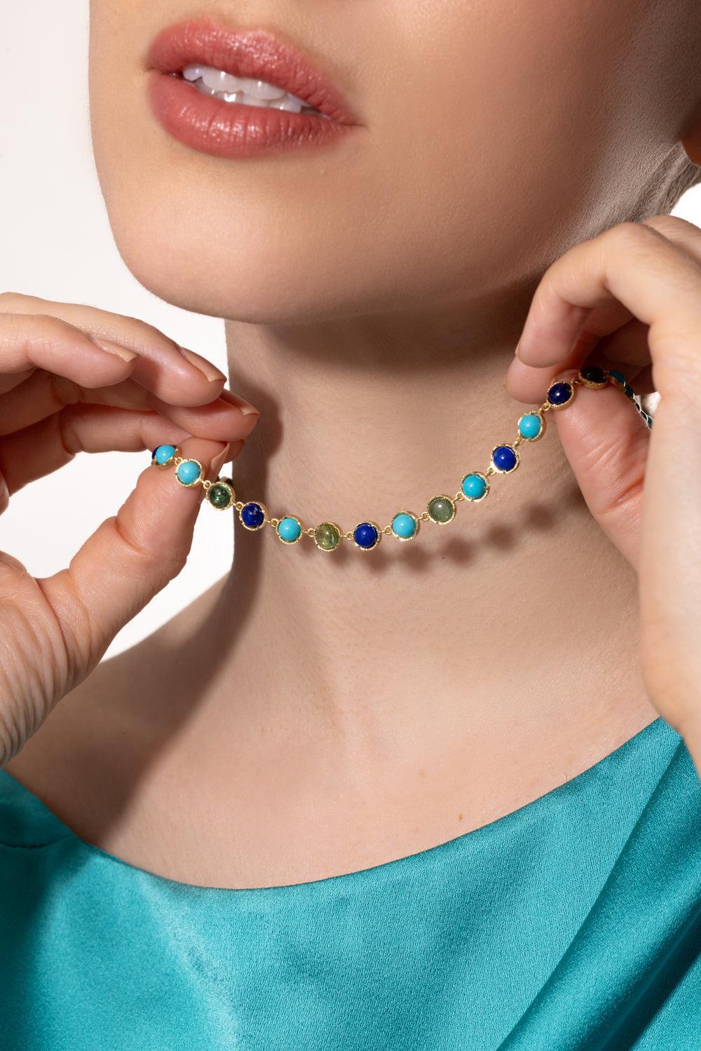 Small Classic Link Tourmaline Lapis Link Necklace - Image 3