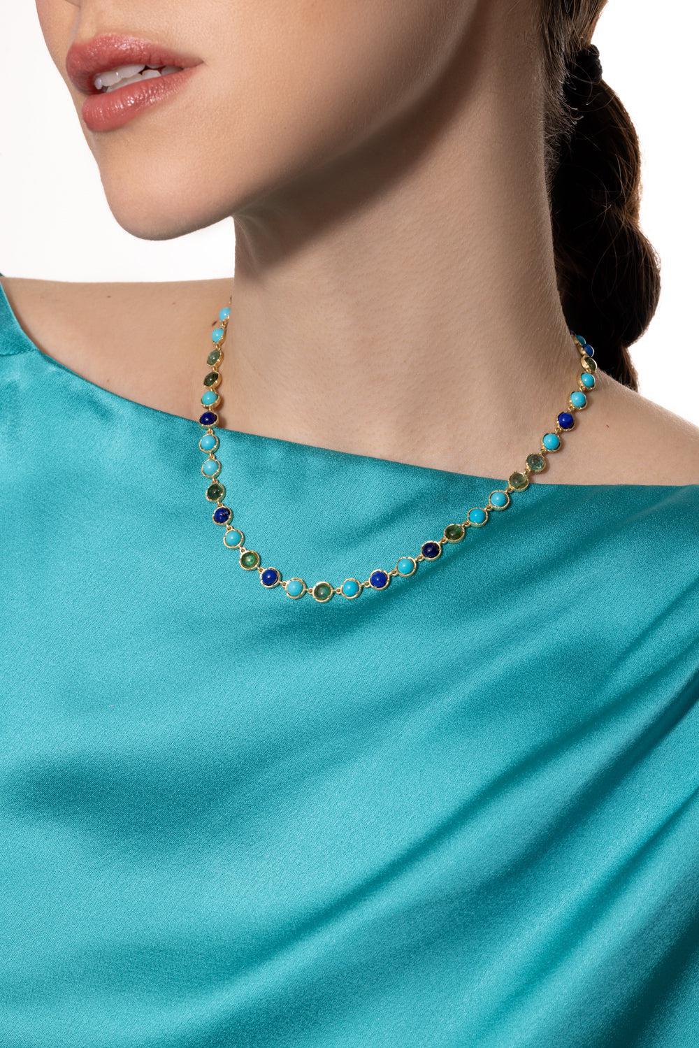 Small Classic Link Tourmaline Lapis Link Necklace - Image 4
