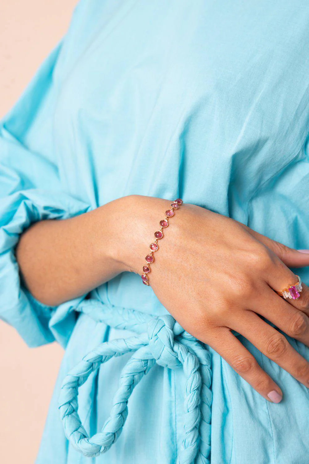 Small Pink Tourmaline Link Bracelet - Image 2