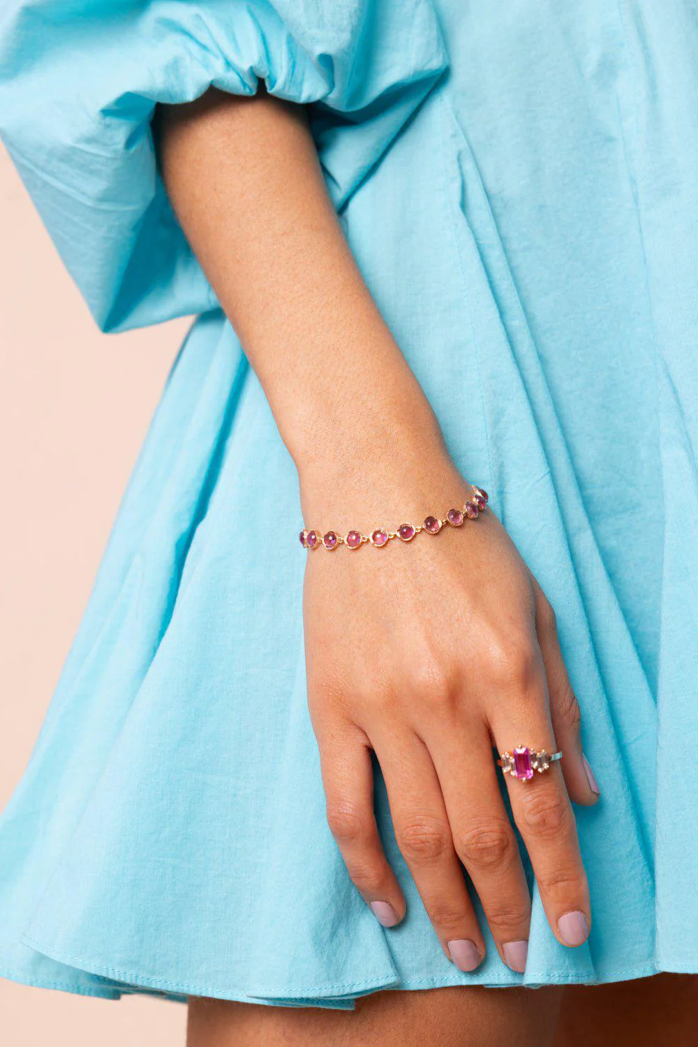 Small Pink Tourmaline Link Bracelet - Image 3