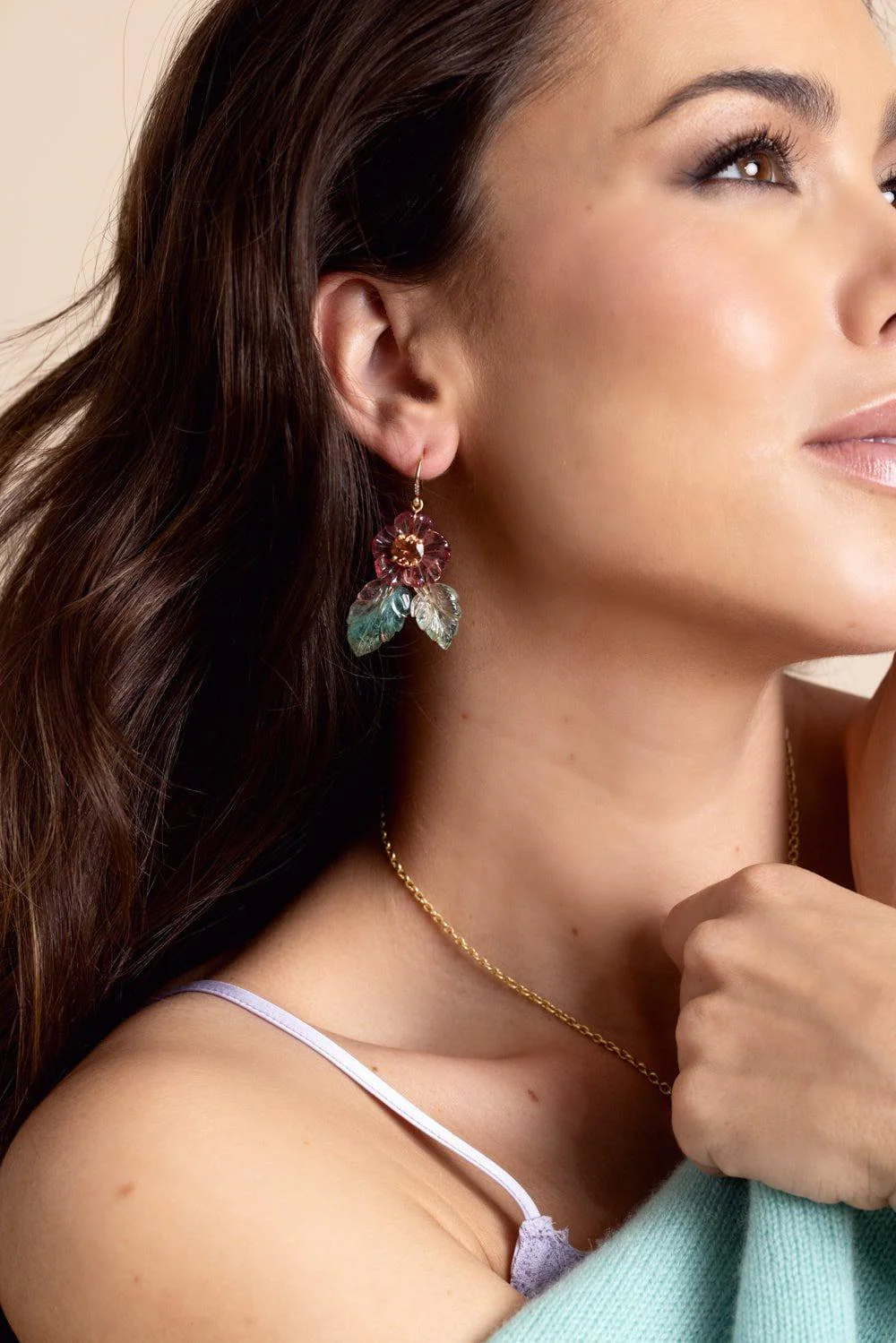 Tourmaline Flower Leaf Earrings - Image 2