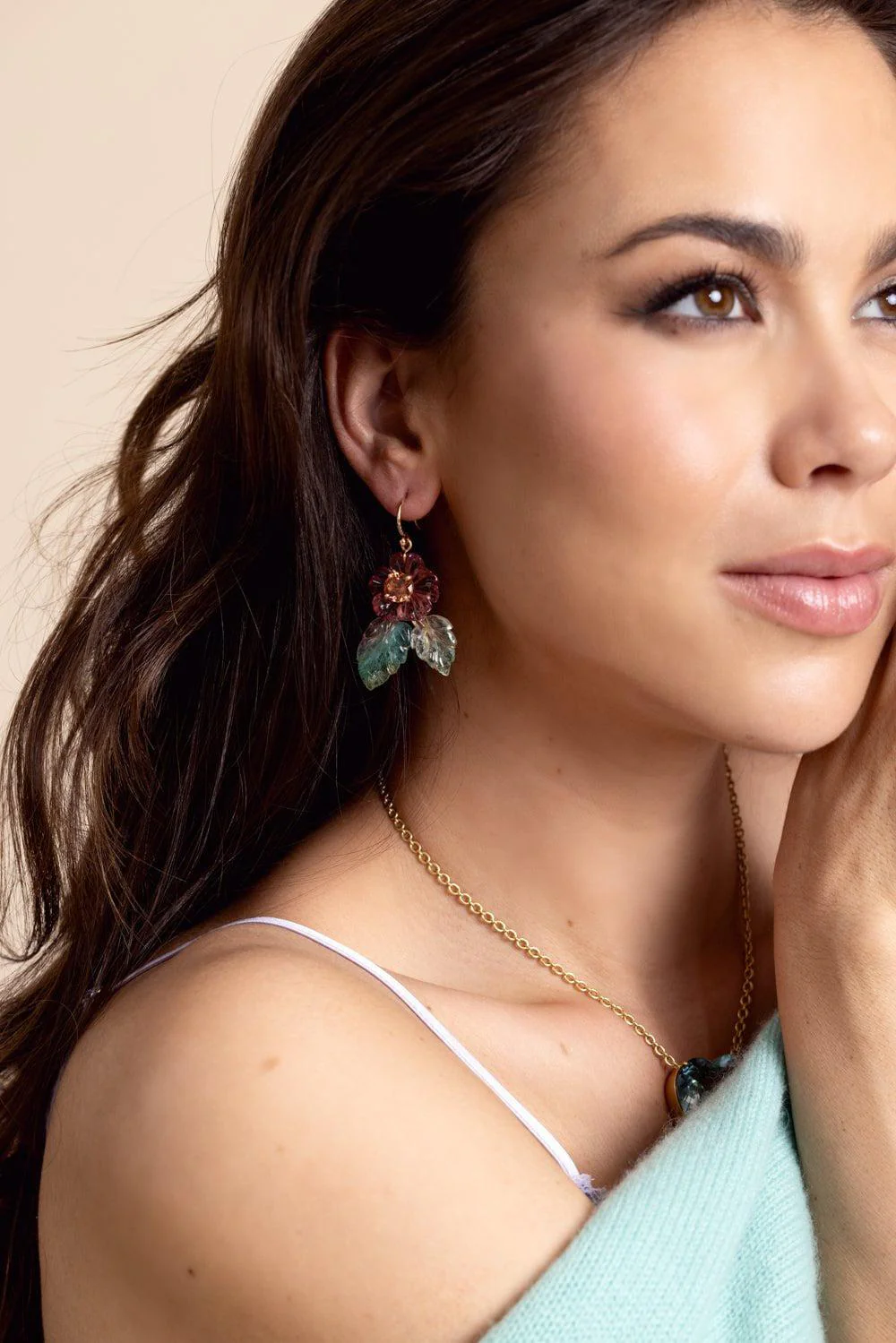 Tourmaline Flower Leaf Earrings - Image 3