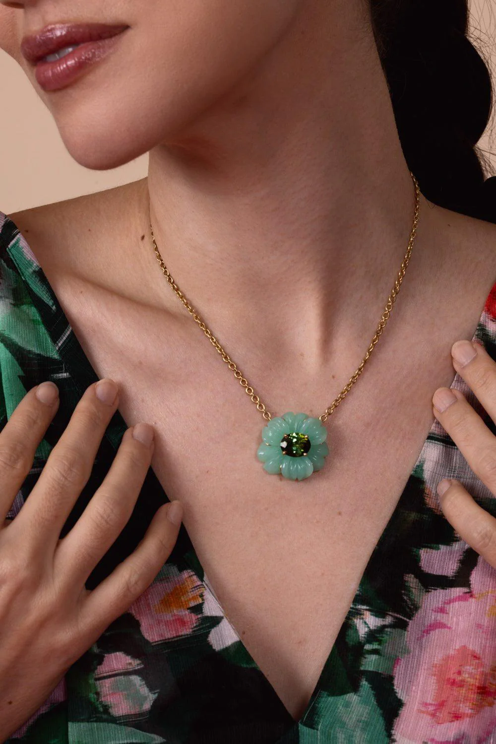 Tropical Flower Chrysoprase Tourmaline Necklace - Image 3