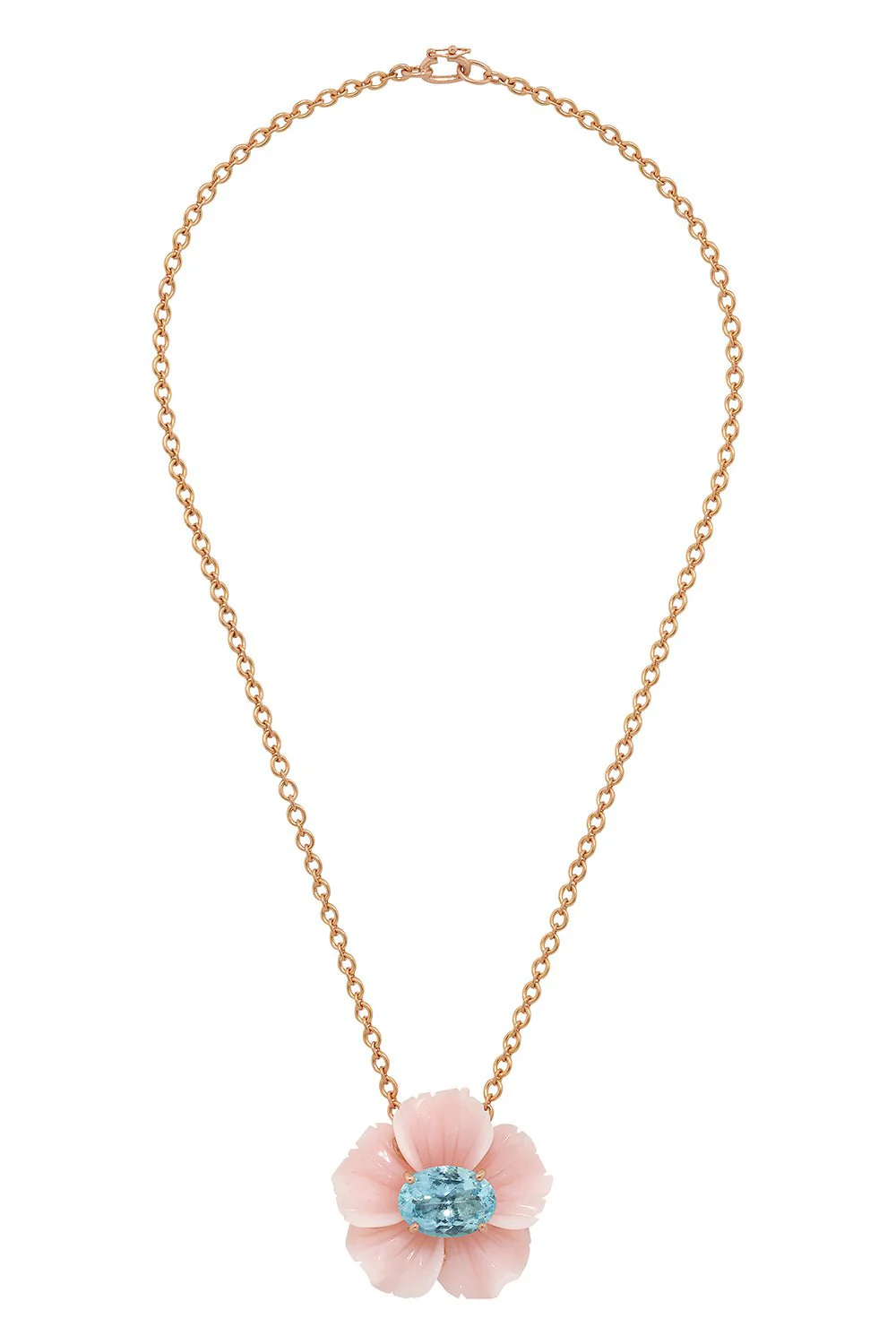 Tropical Flower Pink Opal Aquamarine Necklace