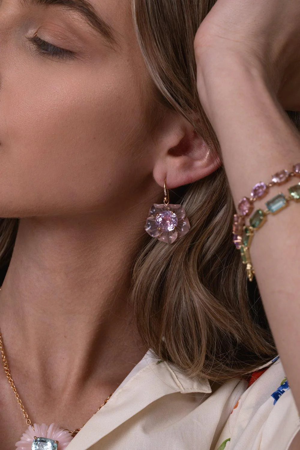 Tropical Flower Rose Quartz Earrings - Image 2