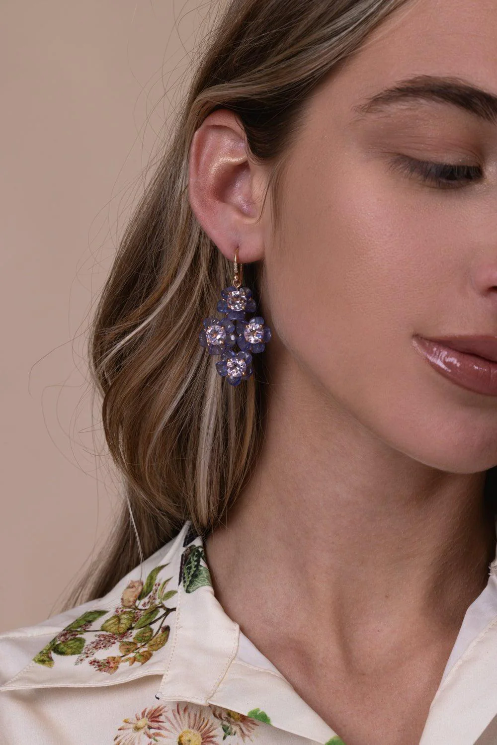 Tropical Flower Tanzanite Drop Earrings - Image 2