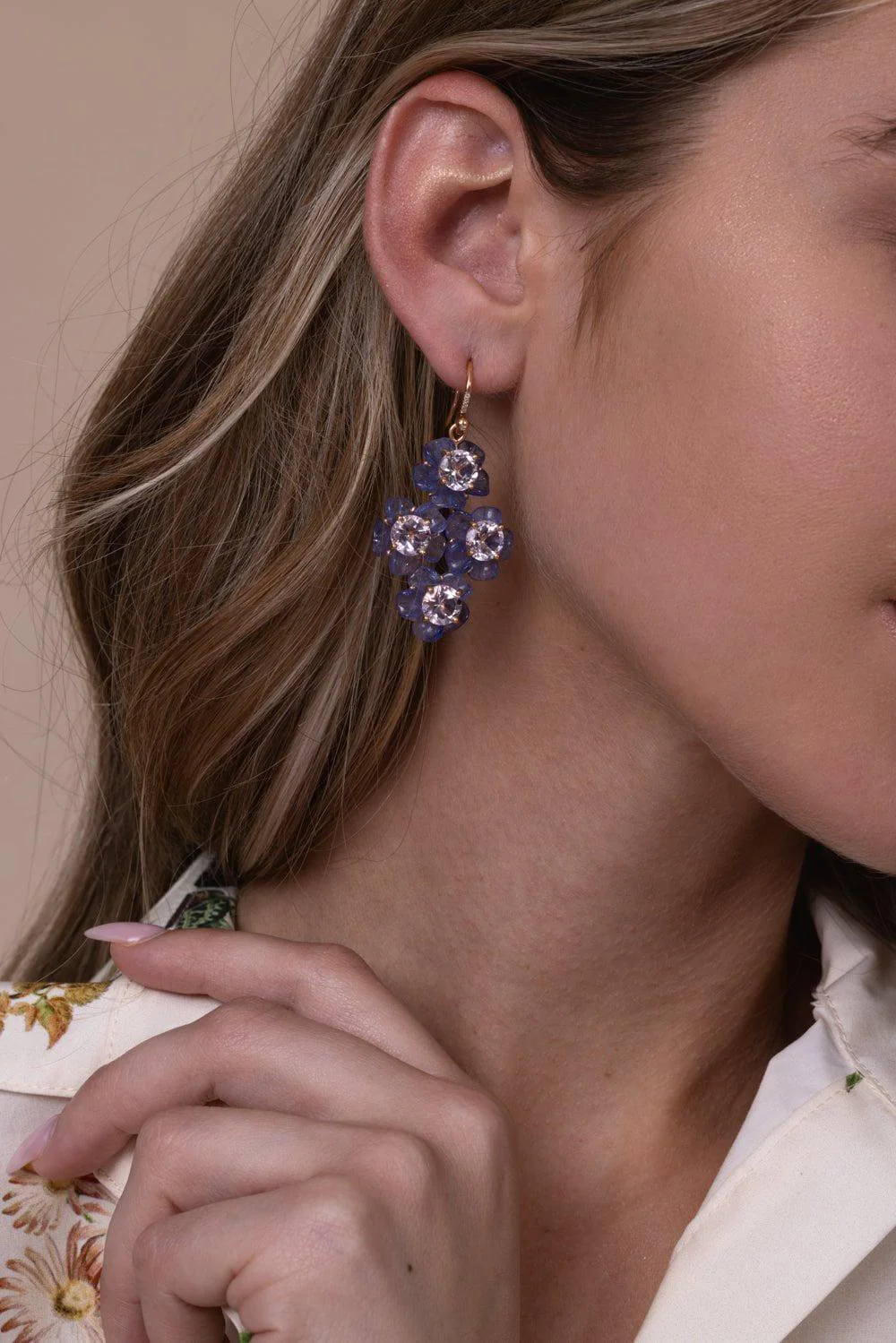 Tropical Flower Tanzanite Drop Earrings - Image 3