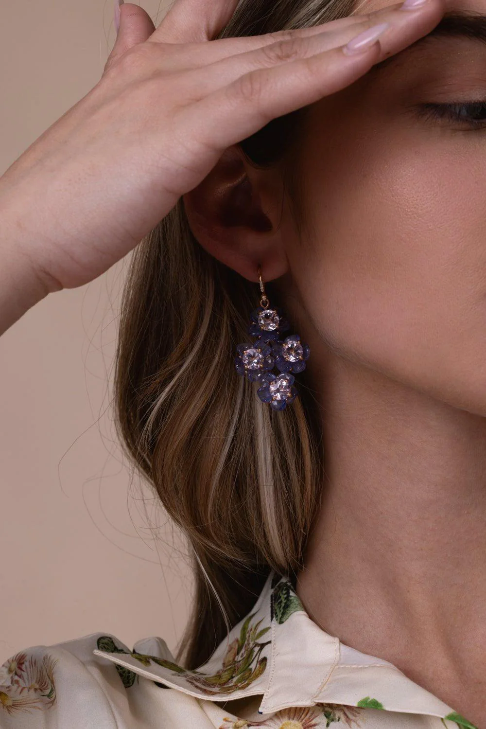 Tropical Flower Tanzanite Drop Earrings - Image 4