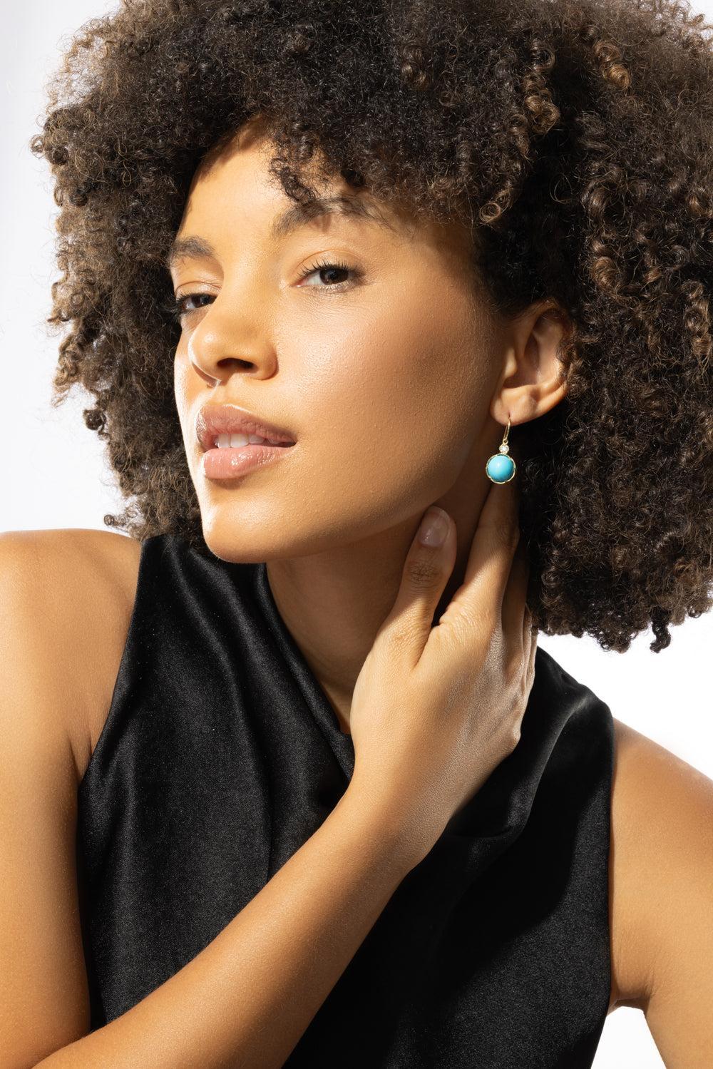 Turquoise Diamond Drop Earrings - Image 2
