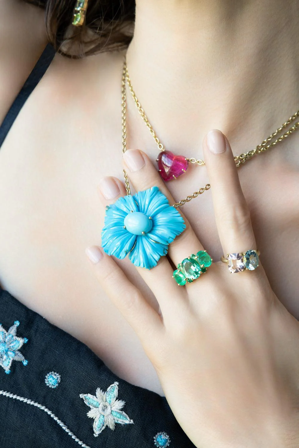 Turquoise Tropical Flower Necklace - Image 4