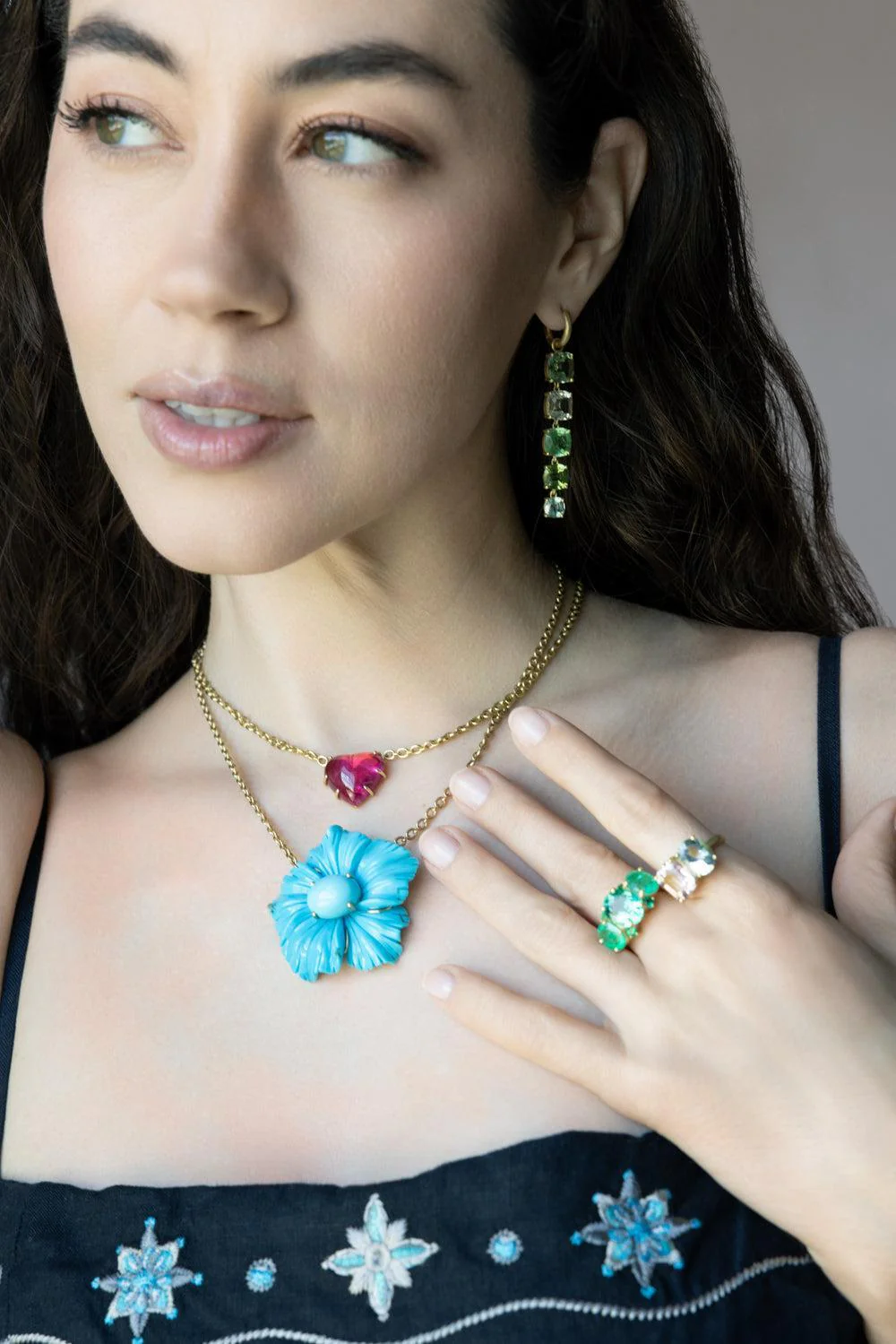 Turquoise Tropical Flower Necklace - Image 5