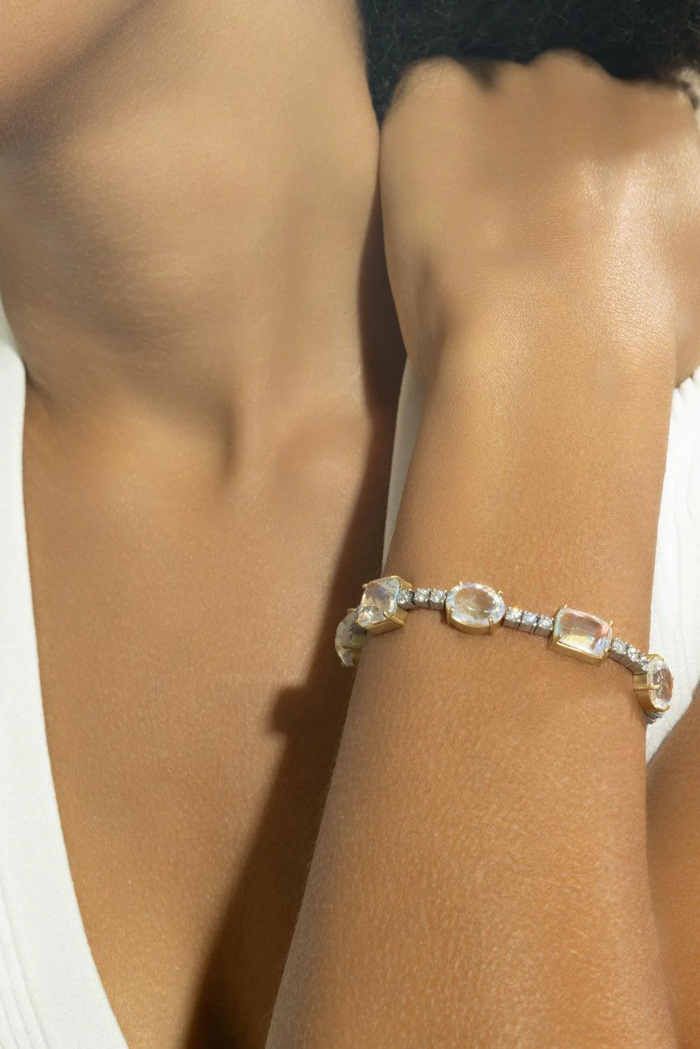 Rainbow Moonstone Diamond Tennis Bracelet - Image 2
