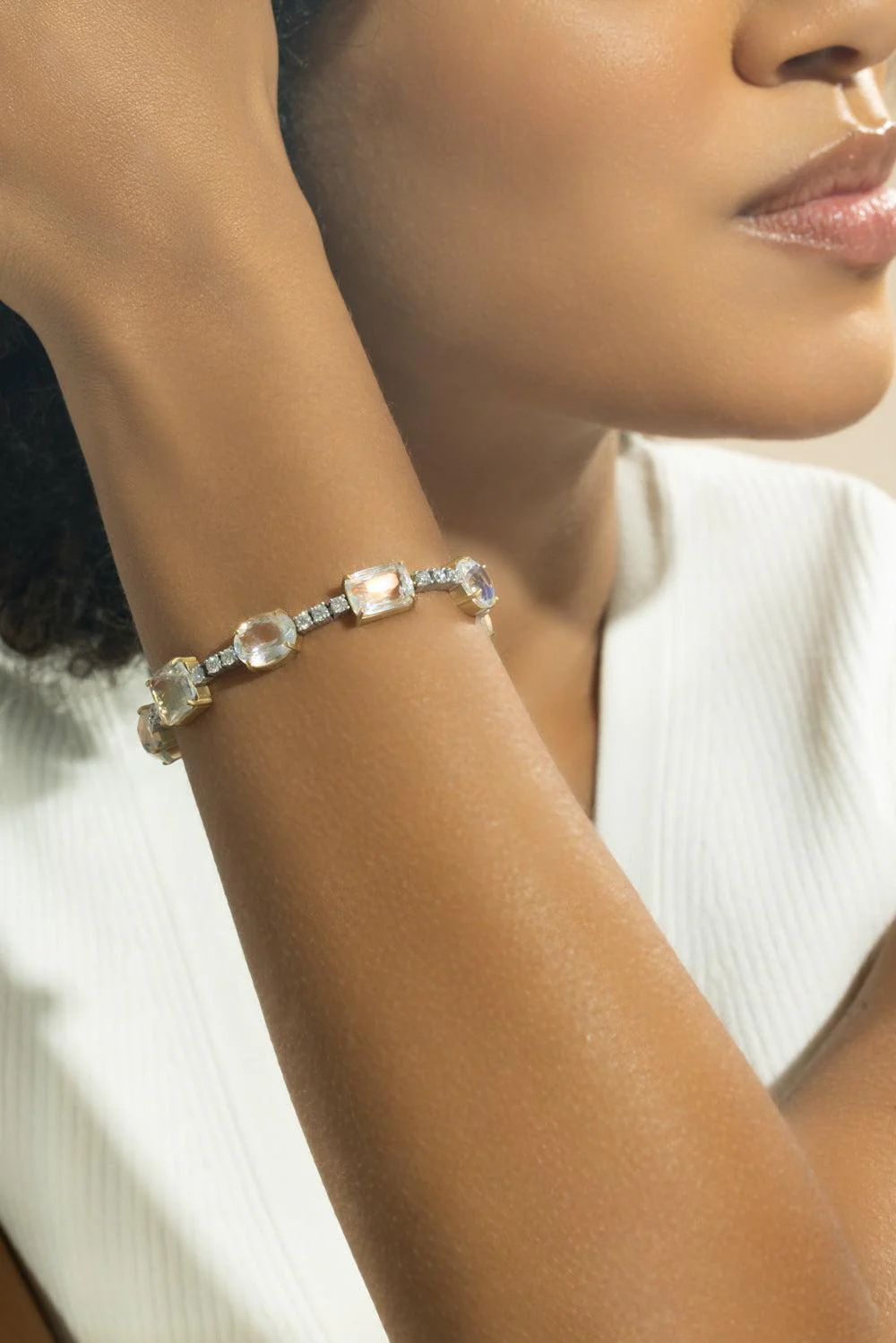 Rainbow Moonstone Diamond Tennis Bracelet - Image 3