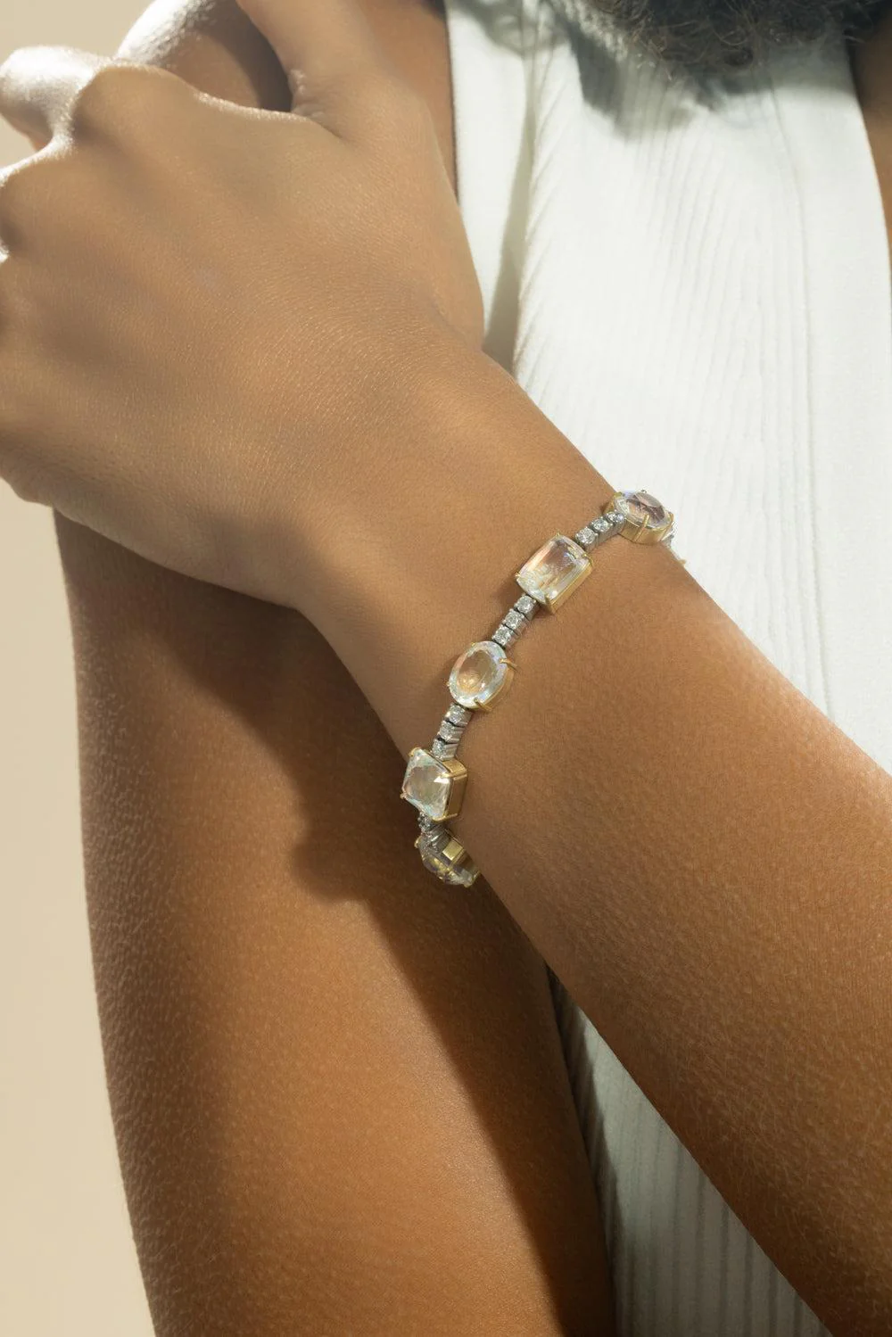 Rainbow Moonstone Diamond Tennis Bracelet - Image 4