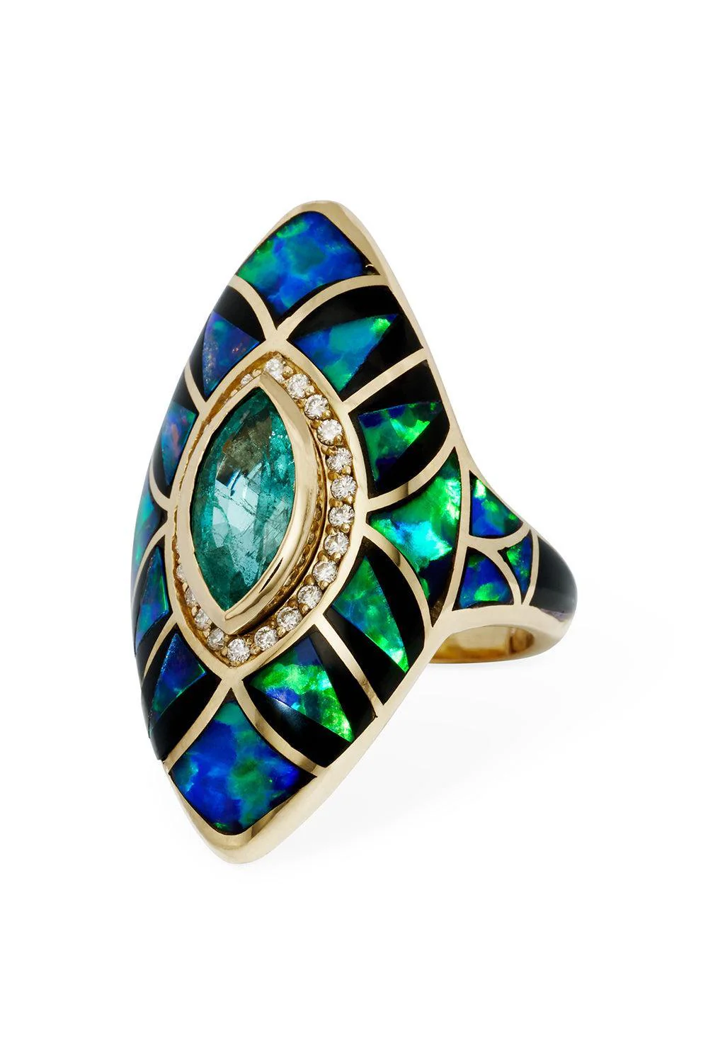 Blue Tourmaline Green Opal Kite Ring