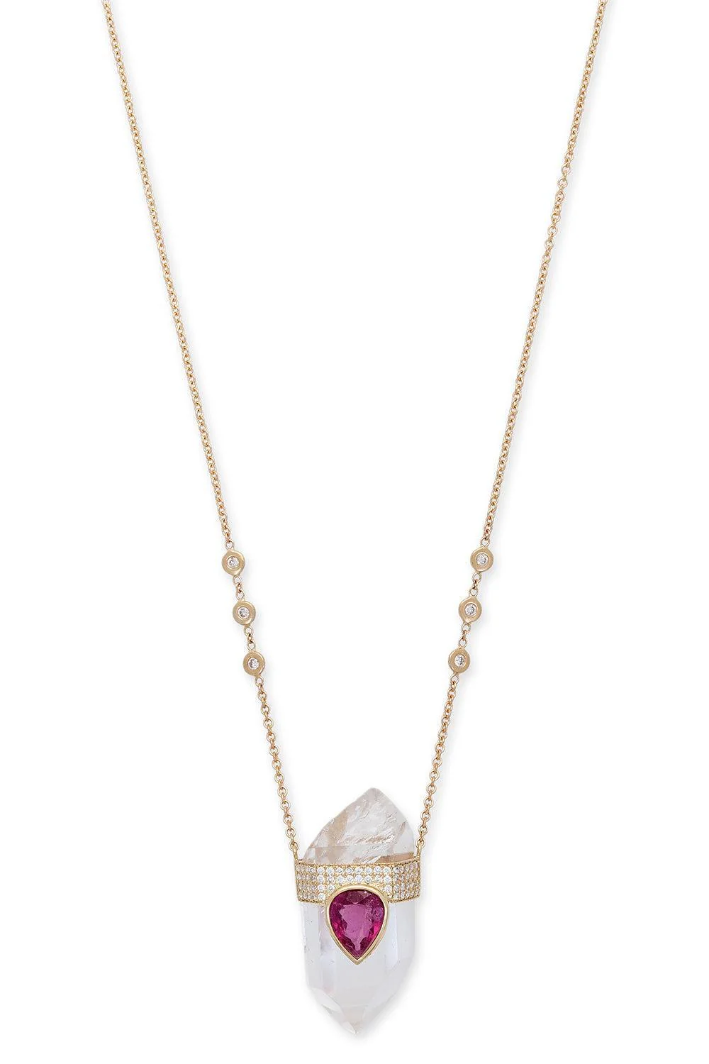 Clear Quartz Tourmaline Pendant Necklace