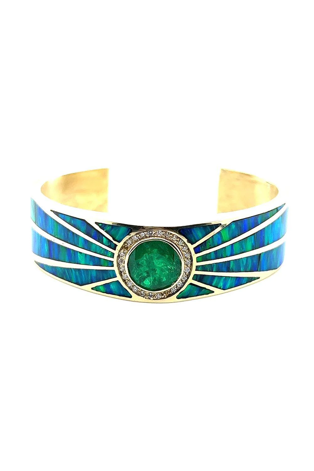 Diamond Emerald Opal Burst Cuff Bracelet