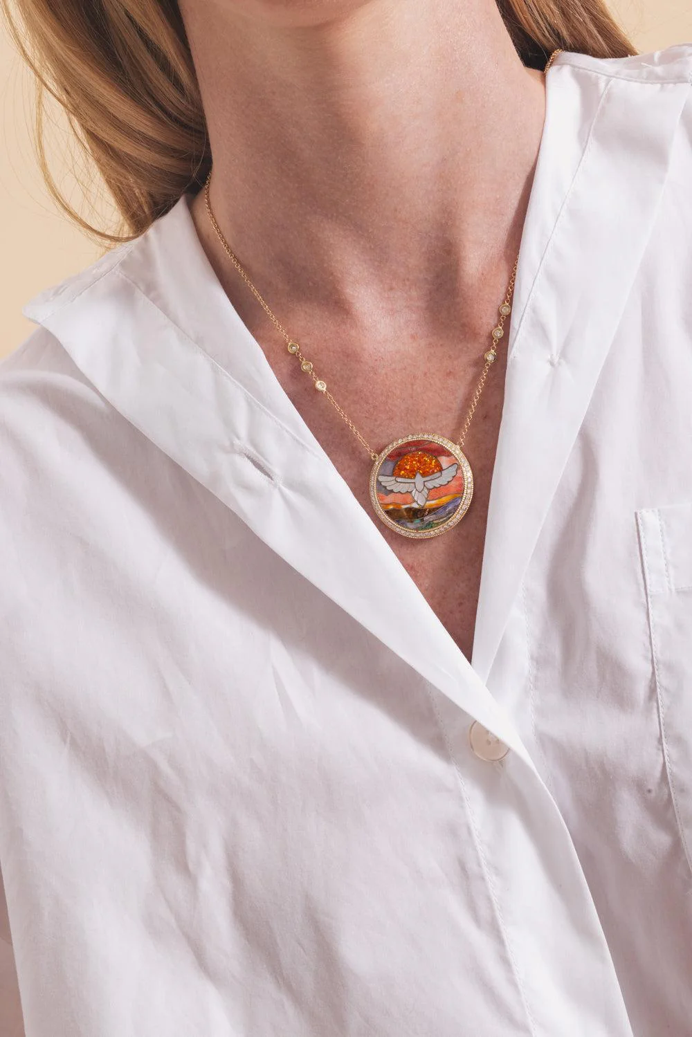 Diamond Pearl Thunderbird Scenic Necklace - Image 2