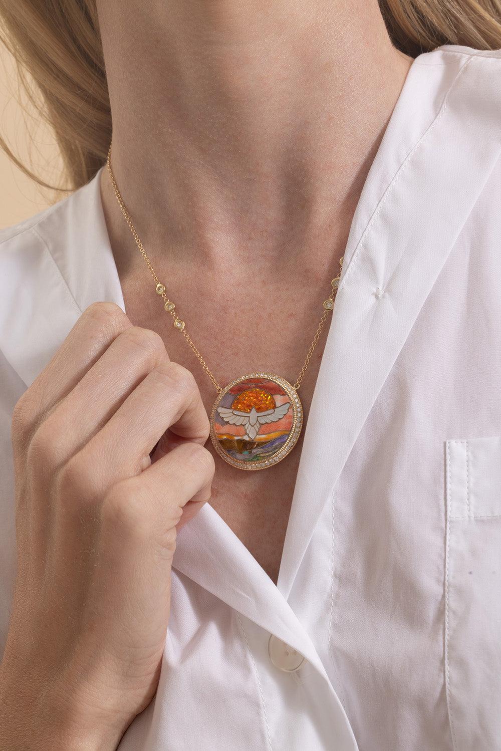 Diamond Pearl Thunderbird Scenic Necklace - Image 3