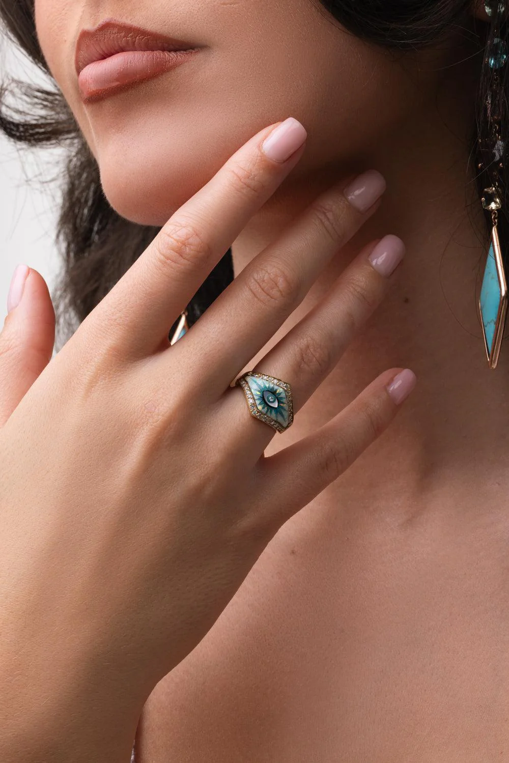 Double Row Turquoise Eye Ring - Image 3
