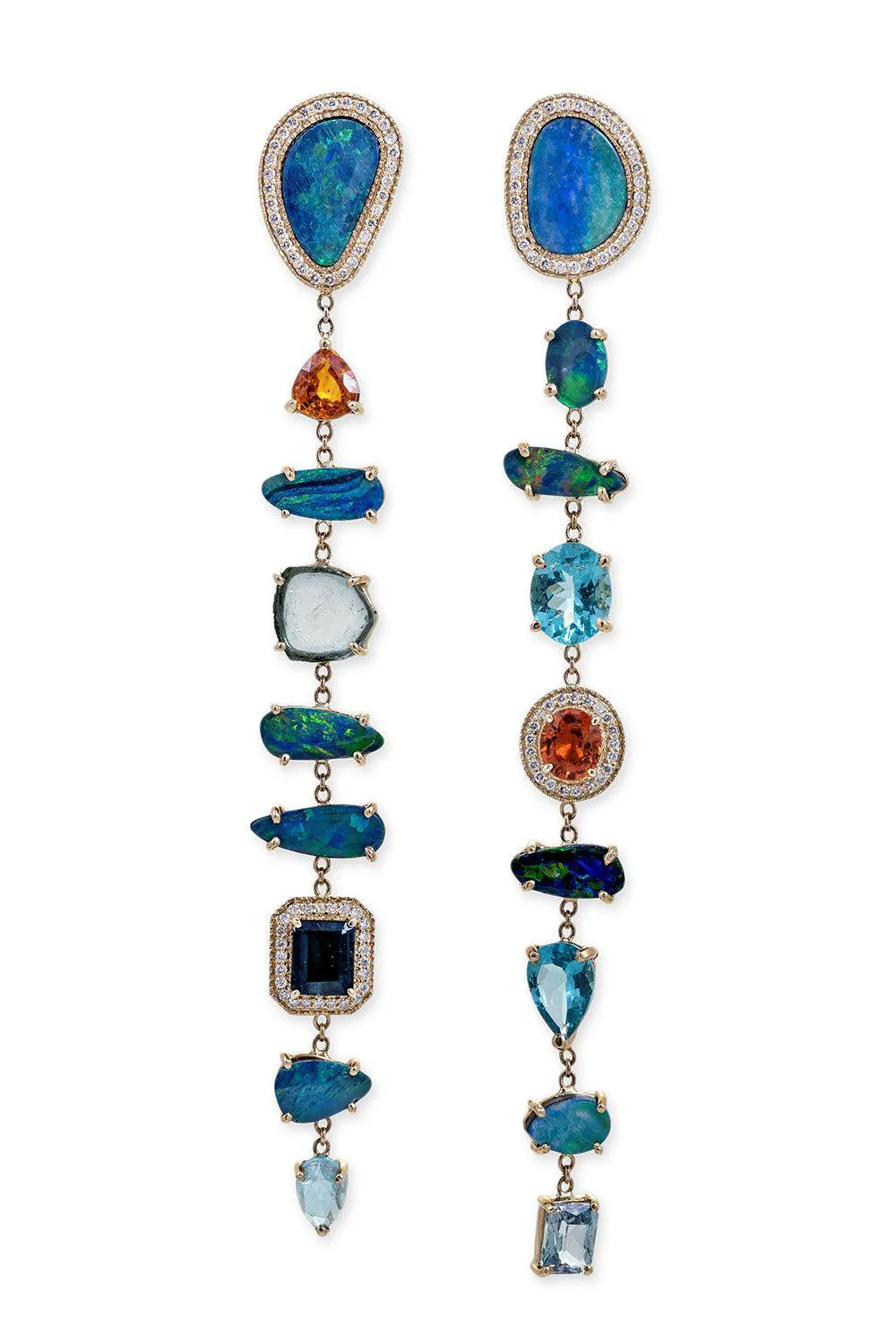 Multi Gemstone Diamond Drop Earrings